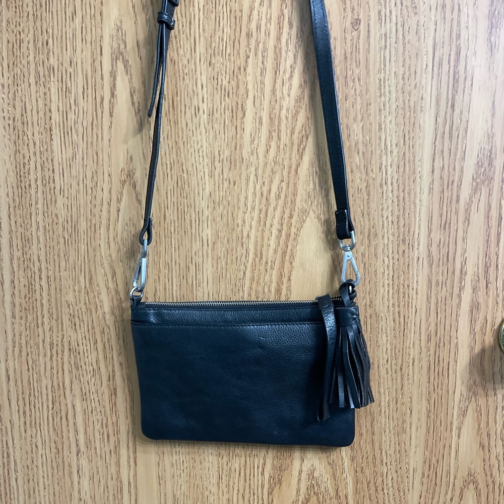 J Jill Black Leather Crossbody bag With Tassel